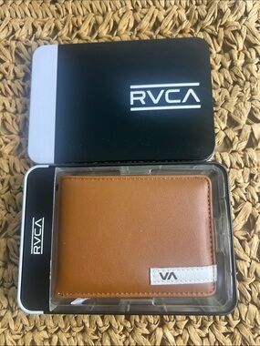 RVCA Tan Card Holder with White Logo Tab